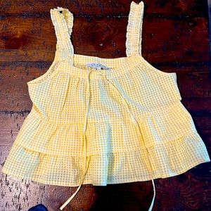 Yellow and White Crop Top stitch ruffle straps